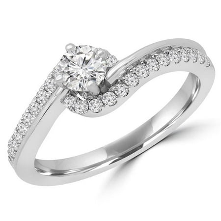 Majesty Diamonds MD190081-3.25 0.5 CTW Round Diamond Bypass Solitaire with Accents Engagement Ring in 14K White Gold - Size 3.25