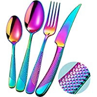 16-Piece Modern Hammered Rainbow Silverware Set with Ultra Sharp 2-IN-1 Serrated Knive Colorful 18/10 Stainless Steel Flatware Set Service for 1 Luxury Cutlery Set Knives Forks Spoons Set
16-Piece Modern Hammered Rainbow Silverware Set with Ultra Sharp 2-IN-1 Serrated Knive Colorful 18/10 Stainless Steel Flatware Set Service for 1 Luxury Cutlery Set Knives Forks Spoons Set