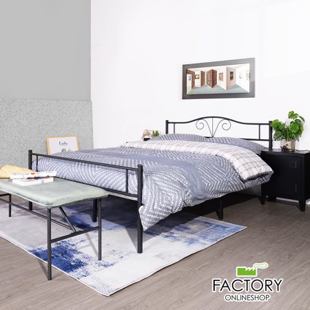 Geniqua Queen Size Bed Frame Black Steel Platform Vintage Headboard Footboard Foundation Tool Free No Box Spring Needed