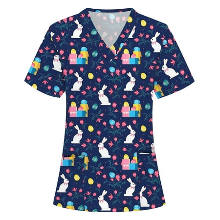 TAIAOJING Womens Nursing Holiday Print Scrub Top Short Sleeve V Neck Print Graphic Top Easter Workwear Loose T Shirt Graphic Tees
TAIAOJING Womens Nursing Holiday Print Scrub Top Short Sleeve V Neck Print Graphic Top Easter Workwear Loose T Shirt Graphic Tees