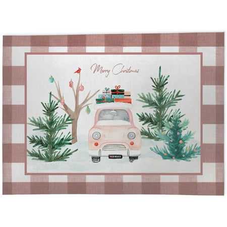 Merry Christmas Pink Car Kitchen Mat by Kavka Designs