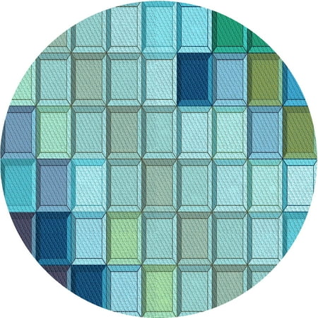 Ahgly Company Indoor Square Patterned Deep-Sea Green Area Rugs 3 Square