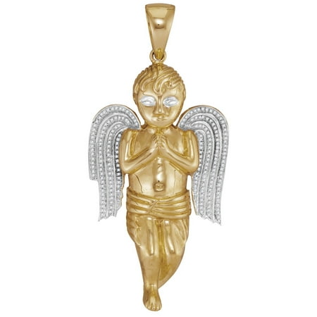 10kt Yellow Gold Mens Round Diamond Angel Cherub Charm Pendant 5/8 Cttw