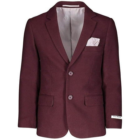 Isaac Mizrahi Boy's BL8141 Modern Fit Blazer Single Brested Knit Sport Coat - Burgundy - 2