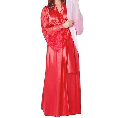 JBEELATE Womens Lace Sleeve Kimonos Robes Sleepwear Satin Robe Dress