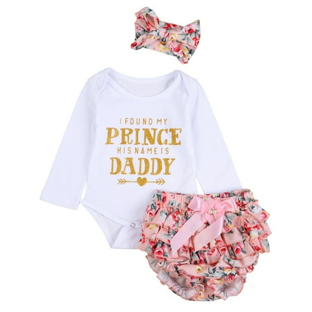 Toddler Baby Girls Outfits Long Sleeve Rompers Jumpsuit + Pants Bottoms + Headband 3PCS Set