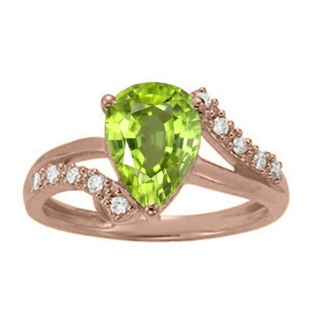 1.85 Ct. Ttw Diamond And Pear Shape Peridot Ring In 10K Rose Gold