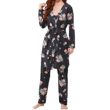 Voguele Ladies Sleepwear Three Pieces Pajamas Sets Floral Print Nightwear Loose Lounge Set Baggy Black L
Voguele Ladies Sleepwear Three Pieces Pajamas Sets Floral Print Nightwear Loose Lounge Set Baggy Black L