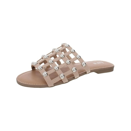 Bar III Womens Pecanna Faux Leather Caged Slide Sandals