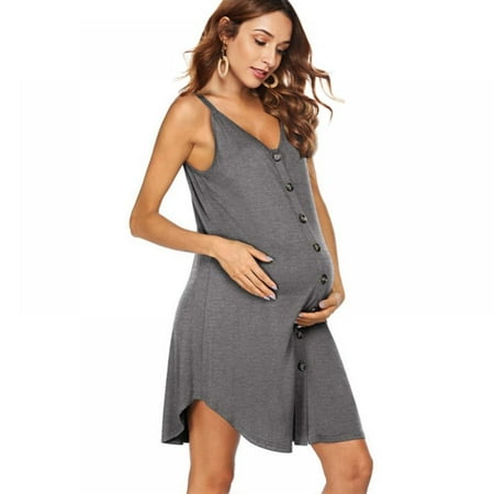 WBQ Women s Maternity Dress Nursing Nightgown Breastfeeding Full Slips Sleepwear Gray M