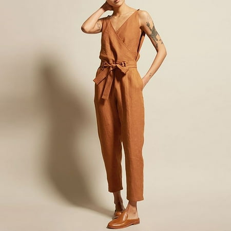 Voncos Playsuit for Women Plus Size- Fashion Comfy V-Neck Solid Cotton Long Pants Overalls Playsuit Brown 14
Voncos Playsuit for Women Plus Size- Fashion Comfy V-Neck Solid Cotton Long Pants Overalls Playsuit Brown 14