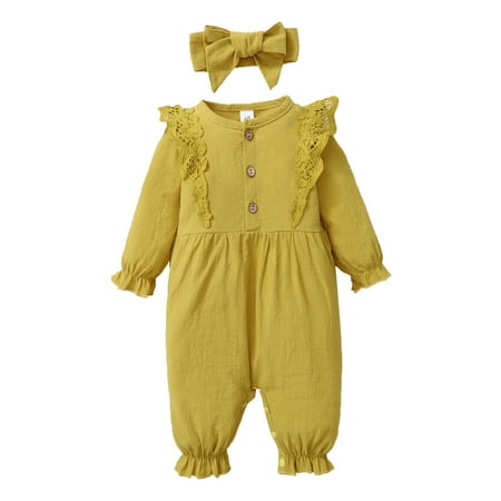 KIMI BEAR Romper Outfits For Newborn Baby Girls 0 Months Girls Fall Winter Clothing Set Ruffles Trim Long Sleeve Jumpsuit Headband 2PCs Set 0-3 Months Yellow
KIMI BEAR Romper Outfits For Newborn Baby Girls 0 Months Girls Fall Winter Clothing Set Ruffles Trim Long Sleeve Jumpsuit Headband 2PCs Set 0-3 Months Yellow