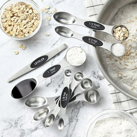 

Vikakiooze Soup Spoons Rice Spoons Stainless Steel Double-Headed Measuring Spoon 8-Piece Set Seasoning Spoon Kitchen Appliances on
