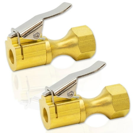1/4” Heavy Duty Brass Air Chuck Lock-On Clip for Tire Inflator Gauge (2 Pack)