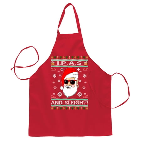 

Wild Bobby Original Hipster IPAs and Sleigh! Ugly Christmas Butcher Graphic Apron for Kitchen BBQ Grilling Cooking Red One Size
