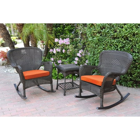 Jeco Windsor Resin Wicker 3 Piece Patio Rocker Conversation Set