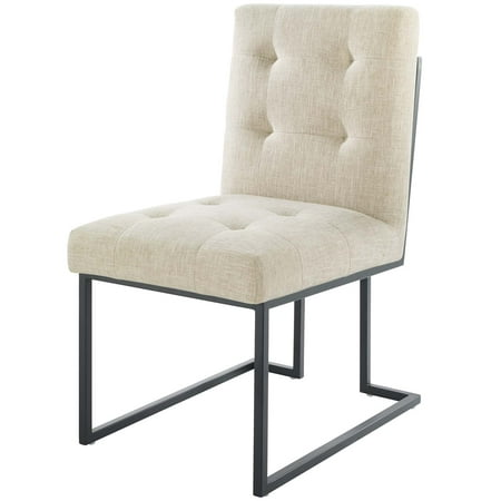 Contemporary Modern Urban Designer Dining Kitchen Room Side Chair, Fabric Metal Steel, Black Beige