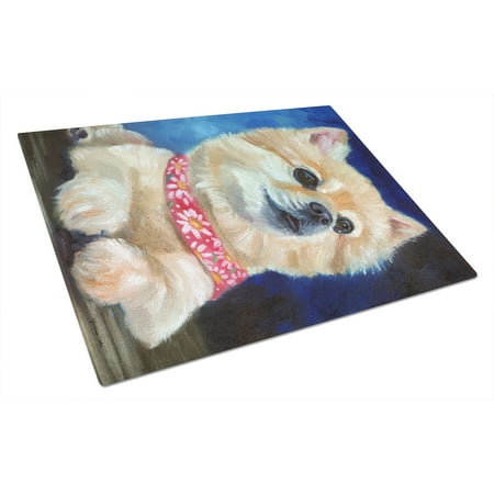 Caroline s Treasures Fancy Bandana Pomeranian Puppy Glass Cutting Board Large