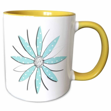 3dRose Light Blue And White Polka Dot Daisy - Two Tone Yellow Mug 11-ounce