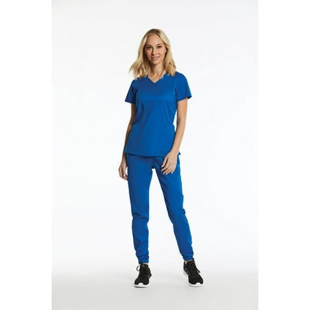 Elements EL9905 Mock Wrap Top and Jogger Pant Scrub Set Royal Blue Small