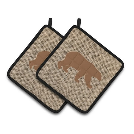 Caroline s Treasures Bear Faux Burlap and Brown Pair of Pot Holders