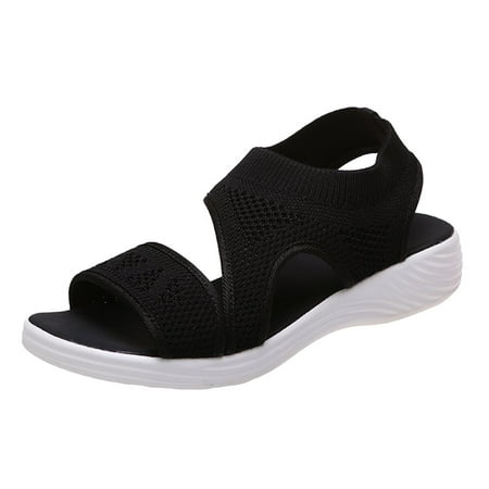 TOYFUNNY Womens Solid Color Breathable Mesh Fish Mouth Flat Sandals