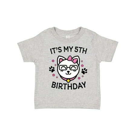 Inktastic Its My 5th Birthday with Cat in Glasses Gift Toddler Toddler Girl T-Shirt