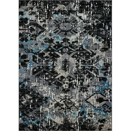 Ladole Rugs Everest Collection Coronado Abstract Contemporary Style Smooth Area Rug Carpet for Dining Room, Bedroom, Living Room in Black-Blue, 5x8 (5'3" x 7'6", 160cm x 230cm)
