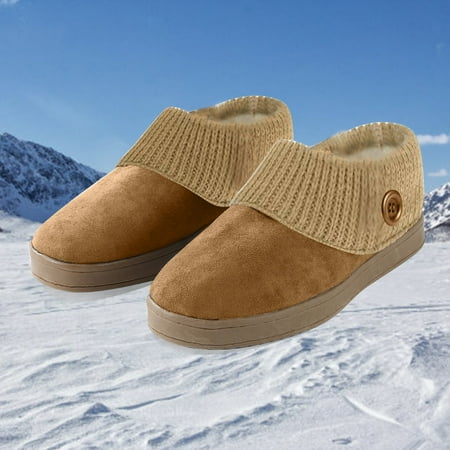 Women s knitted plus velvet warm indoor flat plush slippers