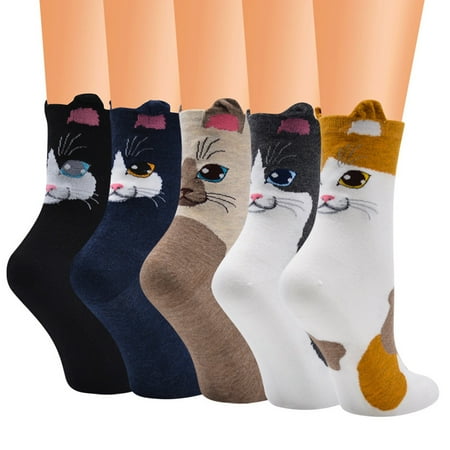 Womens Socks 5PC Casual Animal Print Cotton Pattern Lady Sock Tube Comfortable Sock