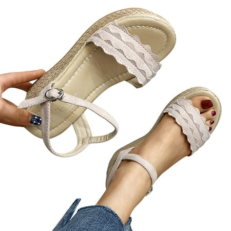 TOYFUNNY Womens Wedge Sandals Chunky Heel Womens Sandals Fish Mouth Middle Heel Sandals
