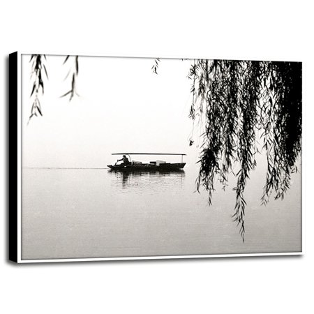 Hongzhou Lake Boatman-HARBOA50363 Print 12"x15.25" by Harold Silverman - Boats in a Canvas Stretched on 1.5" Bars