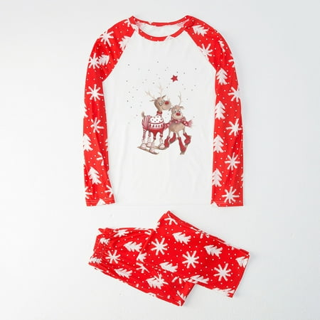Pajamas for Women KKCXFJX Parent-child Warm Christmas Set Printed Home Wear Pajamas Two-piece Dad Set