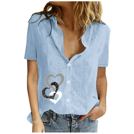 Womens Blouses And Tops Dressy Short Sleeve Women Printed Short Sleeve Loose Button Turndown Collar Shirt Solid Blouse Tops T-Shirt Blue S
Womens Blouses And Tops Dressy Short Sleeve Women Printed Short Sleeve Loose Button Turndown Collar Shirt Solid Blouse Tops T-Shirt Blue S