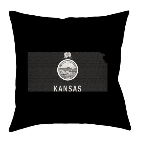 ArtVerse Katelyn Smith Kansas Flag Black Pillow - Spun Polyester with concealed zipper