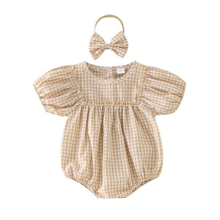 Baby Girls Bodysuits Short Sleeve Plaid Printed Pullover Romper Bodysuits Headbands Set
Baby Girls Bodysuits Short Sleeve Plaid Printed Pullover Romper Bodysuits Headbands Set