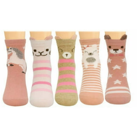 5 Pairs Kids Children Girls Lovely Animal Pattern Soft Winter Warm Thick Socks