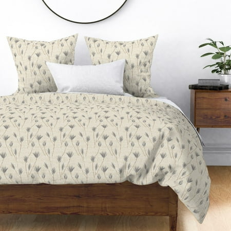 Palm Tree Indie Earthen Woven Tiny Weave Cactus Sateen Duvet Cover by Roostery