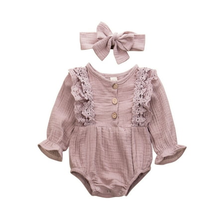 Newborn Infant Baby Girl Solid Lace Long Sleeve Romper Jumpsuit +Headband Outfits Baby Girls Clothing Set
Newborn Infant Baby Girl Solid Lace Long Sleeve Romper Jumpsuit +Headband Outfits Baby Girls Clothing Set
