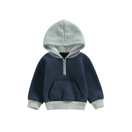 Meihuida Toddler Baby Hood Pullover Contrast Color Long Sleeved Half Zipper Thick Warm Sweatshirt with Pocket
Meihuida Toddler Baby Hood Pullover Contrast Color Long Sleeved Half Zipper Thick Warm Sweatshirt with Pocket