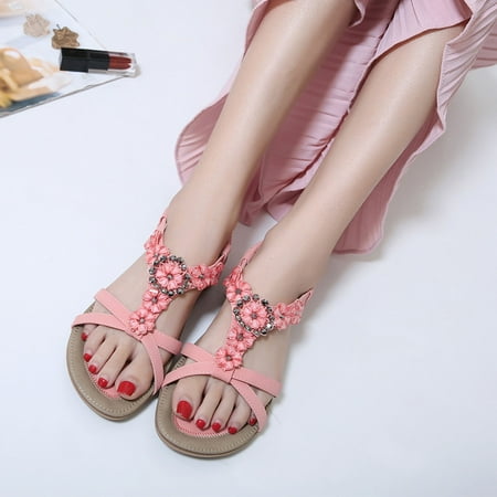 VKEKIEO Open Toe Cushionaire Sandals Women Flat Heel Wedge Pink