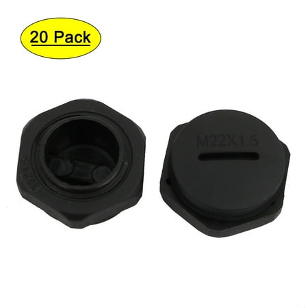 Unique Bargains 20pcs M22 x 1.5mm Nylon Male Threaded Cable Gland Cap Round Screw-in Cover Black