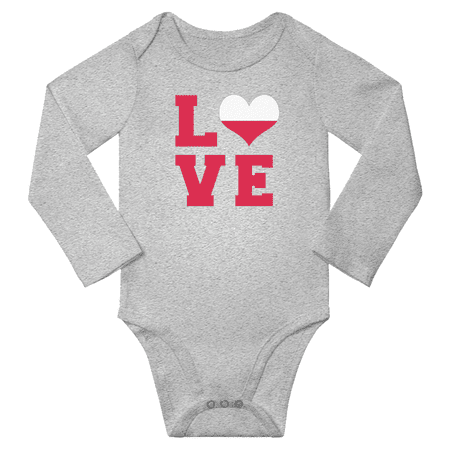Love Poland Heart Flag Baby Long Slevve Rompers (Gray 12-18 Months)