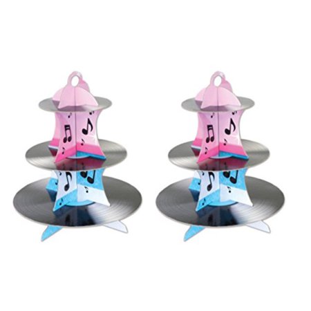 Beistle 54945 2 Piece Rock and Roll Record Cupcake Stand, 13.5", Multicolor
