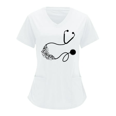 Tarmeek V-Neck Short Sleeve Scrub Tops for Women Ladies Plus Size Partial Print Blouse Casual Pockets Working Nurse Uniform Workout Tops Workwear T-Shirts with 3 Pockets
Tarmeek V-Neck Short Sleeve Scrub Tops for Women Ladies Plus Size Partial Print Blouse Casual Pockets Working Nurse Uniform Workout Tops Workwear T-Shirts with 3 Pockets