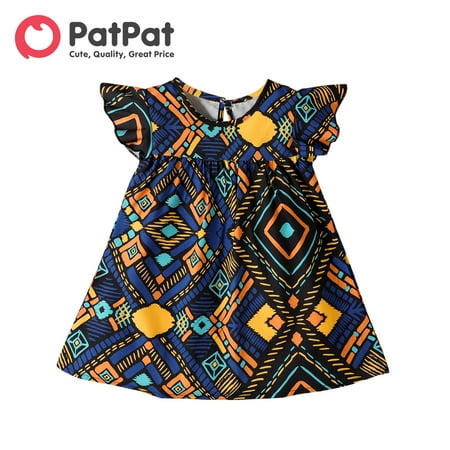 PatPat Baby Girl Allover Geometric Print Flutter-sleeve Dress