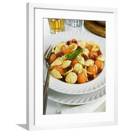Orecchiette Pasta With Melon Ball, Prosciutto (Ham), Parmesan Cheese and Basil, Italy, Europe Framed Print Wall Art By Nico Tondini