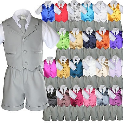Baby Boy Toddler Formal Vest Shorts Gray 6 Piece Set Suit Necktie 23 Color S-4T 
Baby Boy Toddler Formal Vest Shorts Gray 6 Piece Set Suit Necktie 23 Color S-4T
