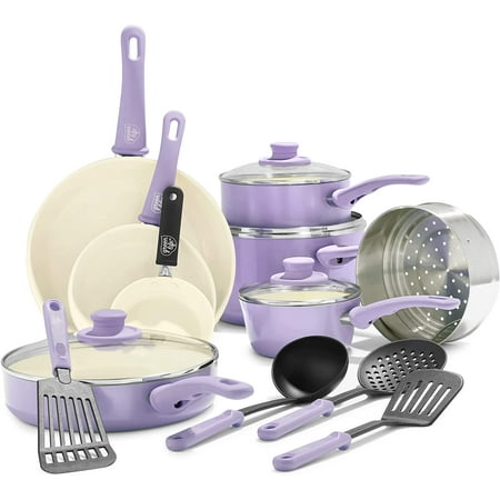 GreenLife Soft Grip Healthy Ceramic Nonstick 16 Piece Cookware Pots and Pans Set PFAS-Free Dishwasher Safe Lavender
GreenLife Soft Grip Healthy Ceramic Nonstick 16 Piece Cookware Pots and Pans Set PFAS-Free Dishwasher Safe Lavender