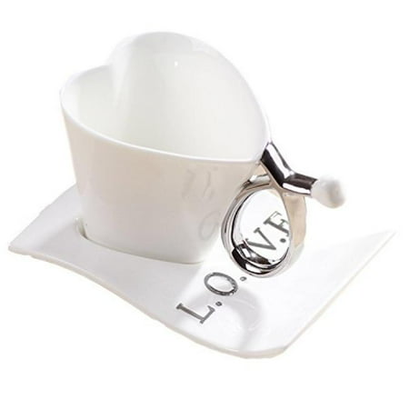 ufengkecreative heart shape ceramic porcelain cute cup mug with saucer for coffee/tea/espresso/milk/water
